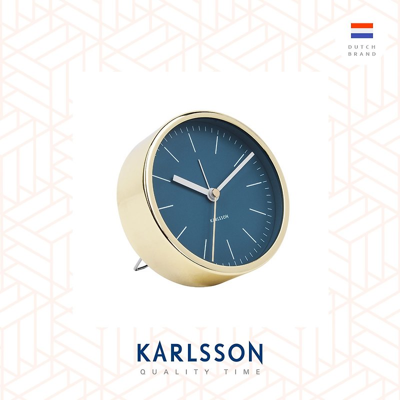 荷兰Karlsson, 蓝色配亮金色Minimal系列金属闹钟 - 时钟/闹钟 - 其他金属 蓝色
