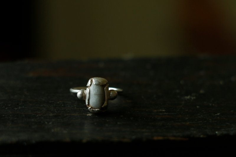 纯银方陶双珠戒指 - 戒指 - 纯银 银色