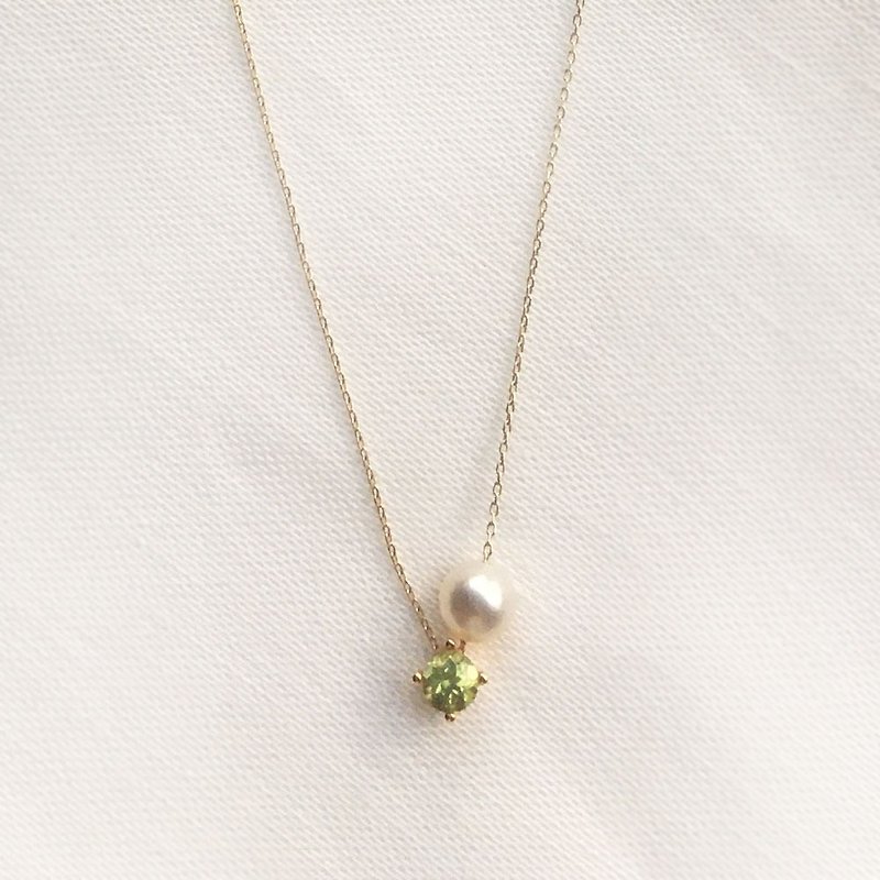 K10/SV925 Peridot Necklace, August Birthstone, Akoya Pearl Dainty Necklace - 项链 - 宝石 绿色