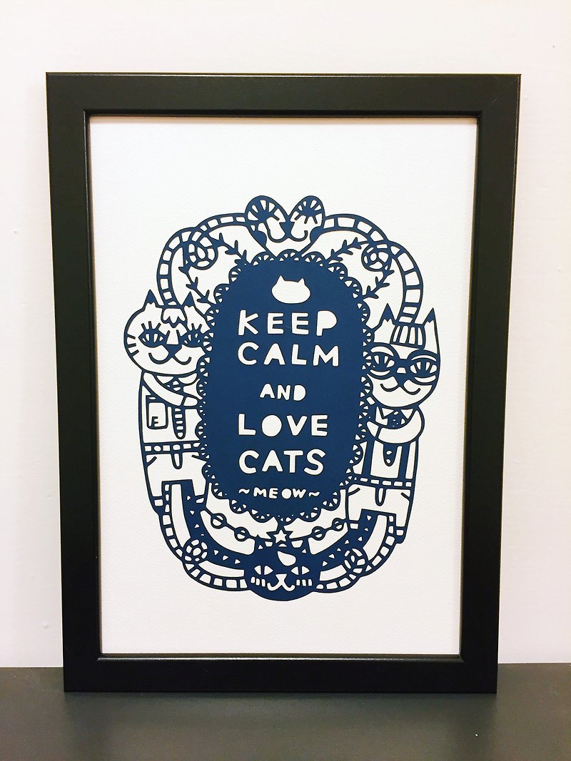 【纸好太太】KEEP CLAM AND LOVE CATS Lasercut 挂画(含框）/纸雕/装饰/居家布置/摆设/室内设计/画框/雷射切割/Home Decor - 摆饰 - 纸 蓝色