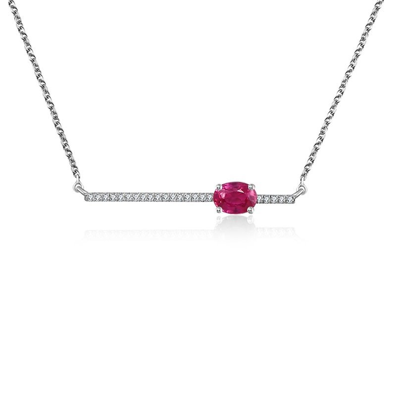 18k线形红宝石钻石项链 - 项链 - 宝石 红色