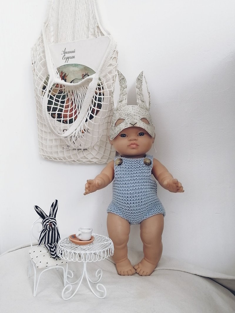 Knitted romper for doll Paola Reina Gordi 34 cm, Minikane, Miniland 38 cm - 玩具/玩偶 - 棉．麻 蓝色