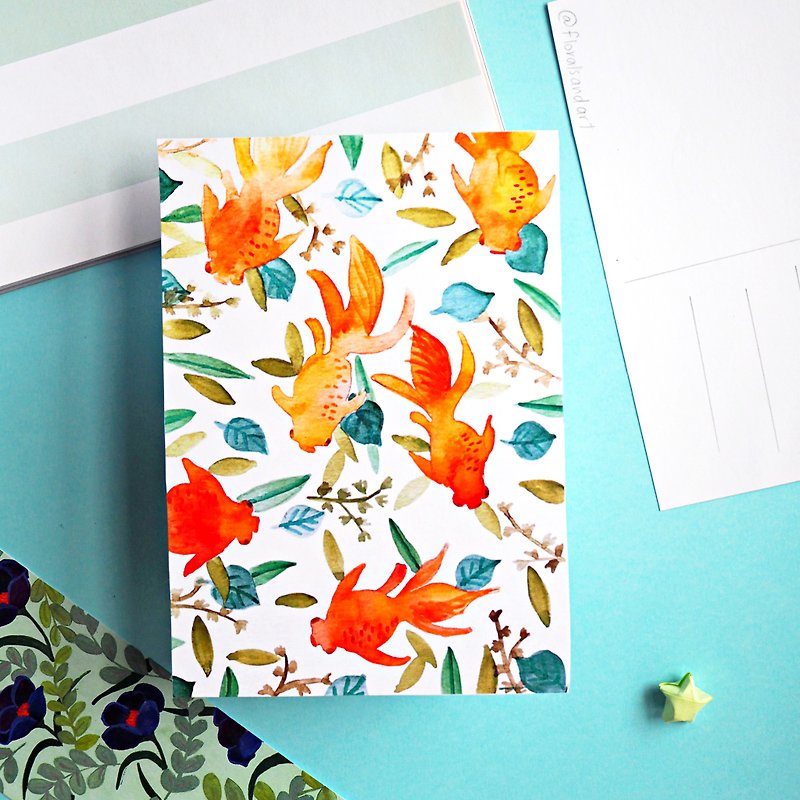 Goldfish watercolour postcard - 卡片/明信片 - 纸 多色