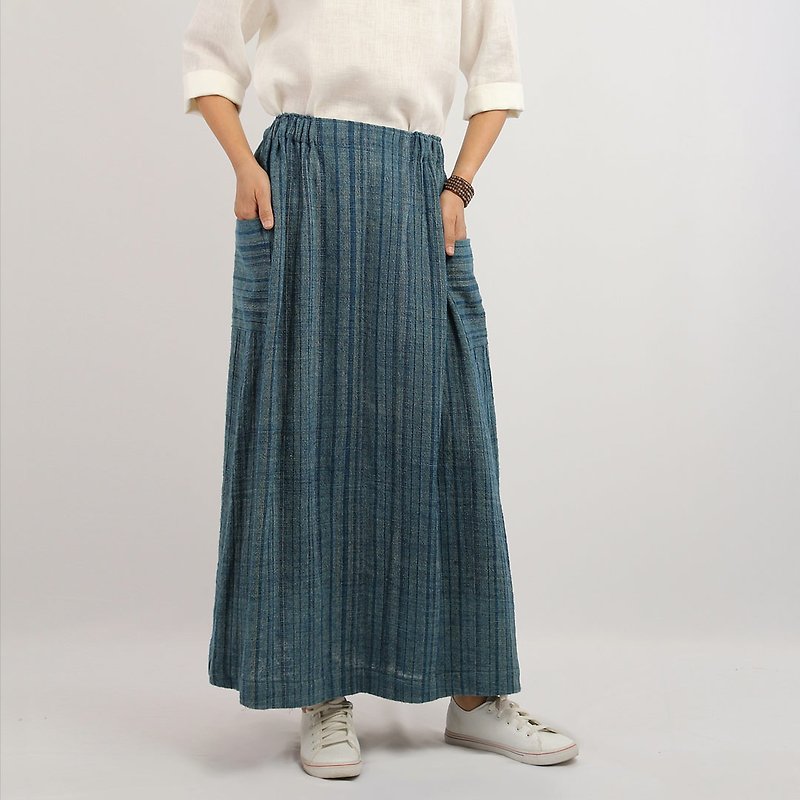 Natural Dyed Cotton Hemp Skirt / Indigo - 裙子 - 棉．麻 蓝色