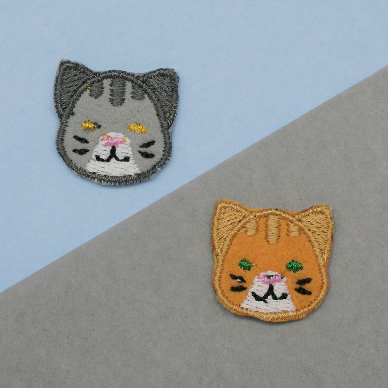 Grey&Orange Tabby Cat Set Iron Patch (set of 2) - 编织/刺绣/羊毛毡/裁缝 - 绣线 灰色