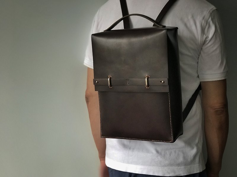 TaneLa 全手作 后背包 手拎包 棕色 黑朱古力 香港设计 - 后背包/双肩包 - 真皮 咖啡色