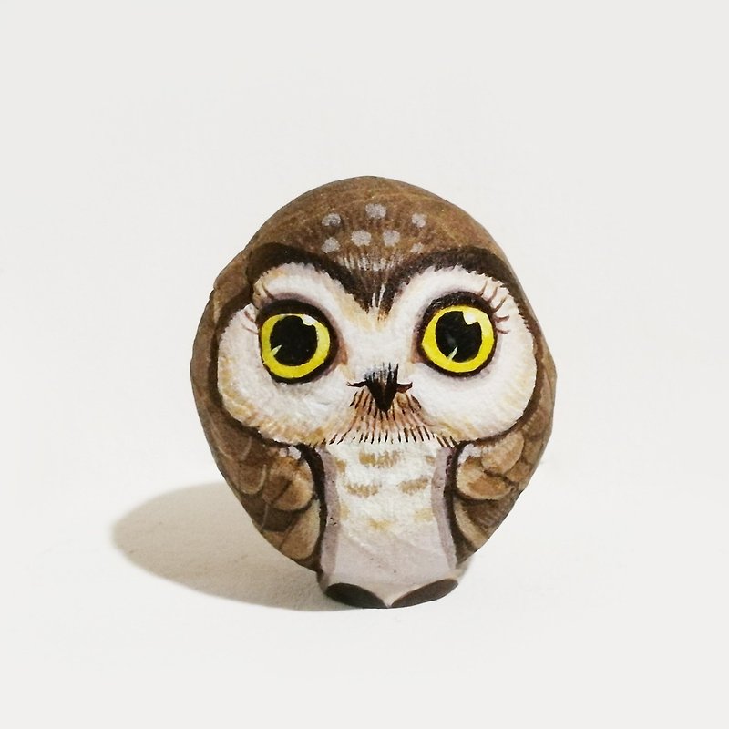 Owls stone painting original art. - 玩偶/公仔 - 石头 咖啡色