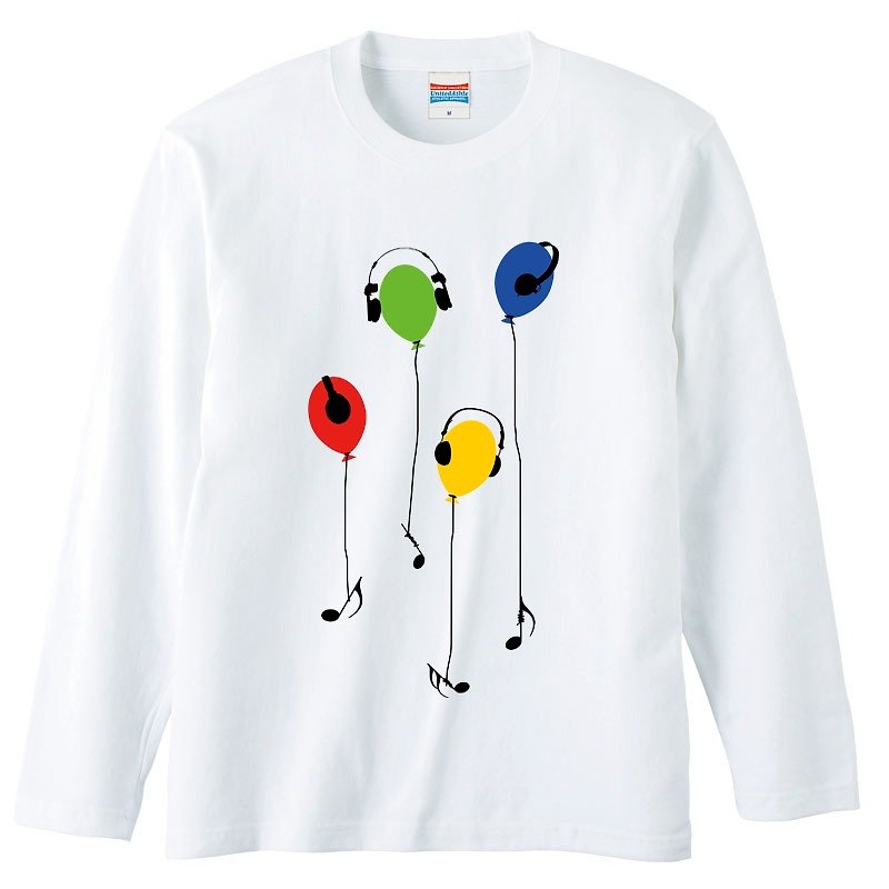 ロングスリーブTシャツ / Music Balloon - 男装上衣/T 恤 - 棉．麻 白色