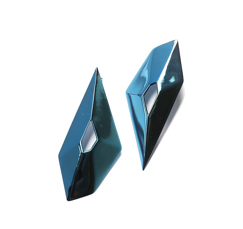 ANGULAR II 蓝色 多边形耳环 一对 - 耳环/耳夹 - 其他金属 蓝色