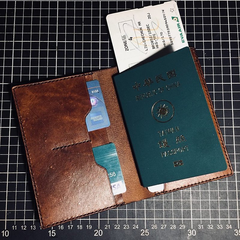 经典护照套 旅行必备 牛皮手制 - 护照夹/护照套 - 真皮 咖啡色