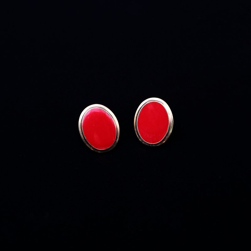 南瓜Vintage。 复古 Monet 红石 夹式 耳环 - 耳环/耳夹 - 其他材质 红色