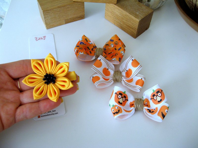 Halloween hair clips set of 4 pcs for toddler, baby, puppy, dog, doll - 衣/帽 - 聚酯纤维 多色