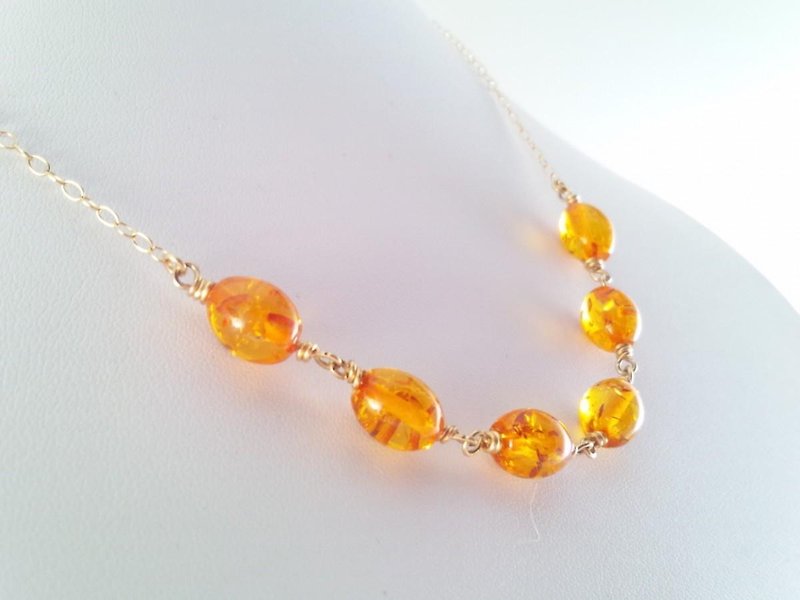 Amber Parade（琥珀）/K14GFネックレス - 项链 - 其他金属 橘色
