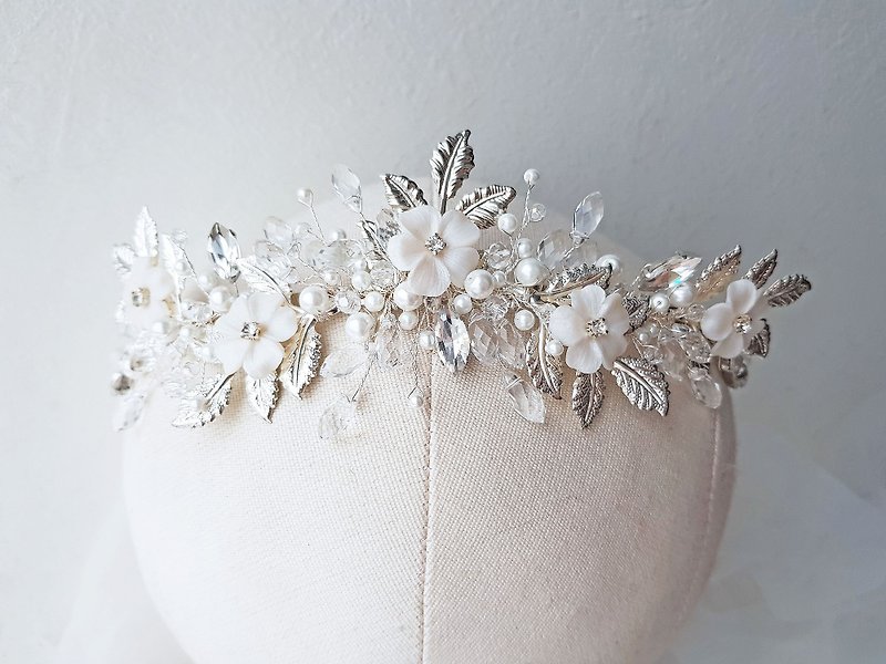 新娘发片珍珠花, 新娘头带, 波西米亚白花冠 - 发饰 - 其他材质 白色