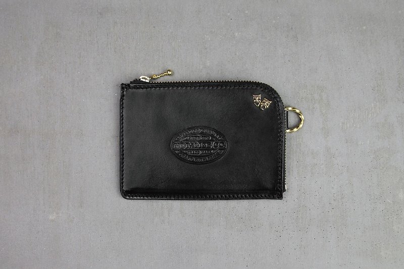 【METALIZE】钢印黄铜皮革零钱包(纯铜哭笑脸) - 零钱包 - 真皮 黑色