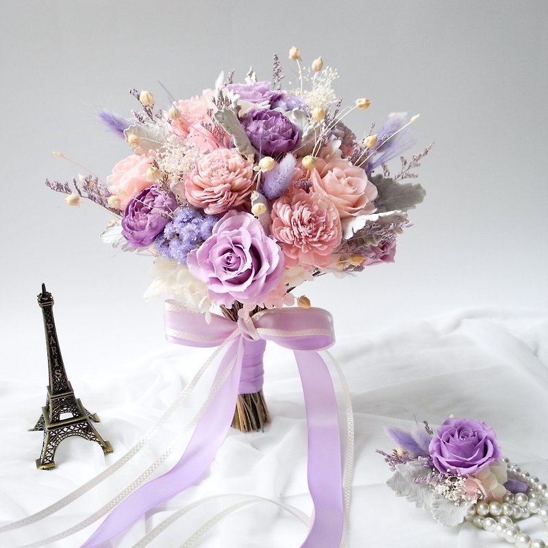 Patti Florist幸福婚礼 粉紫色不凋花捧花 - 干燥花/捧花 - 植物．花 紫色