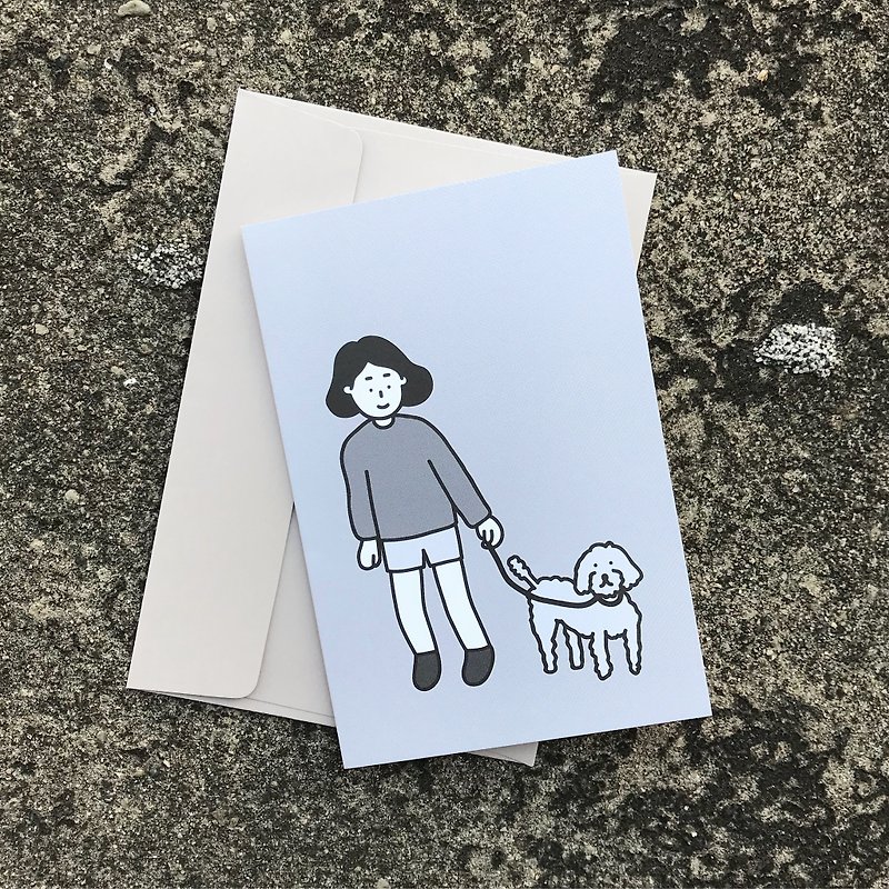 greeting card | walking with poodle - 卡片/明信片 - 纸 灰色