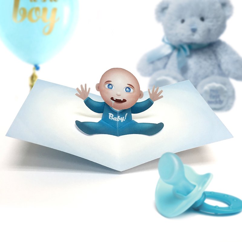 男婴卡 | 婴儿生日卡 | 男婴生日卡 | 婴儿弹出卡 - 卡片/明信片 - 纸 蓝色