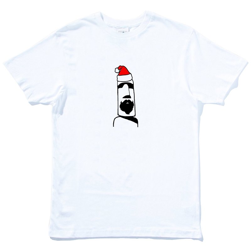 摩艾 圣诞 短袖T恤 白色 原创 老公公 礼物 Xmas 石像 胡子 Moai  - 男装上衣/T 恤 - 棉．麻 白色