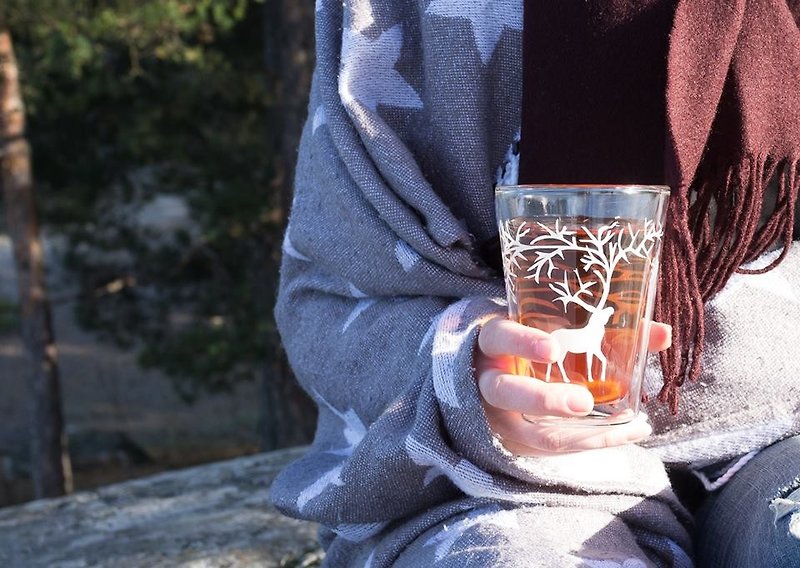 Muurla芬兰北欧驯鹿手工双层玻璃水杯3 dl/圣诞节礼物/交换礼物(两入) - 茶具/茶杯 - 玻璃 