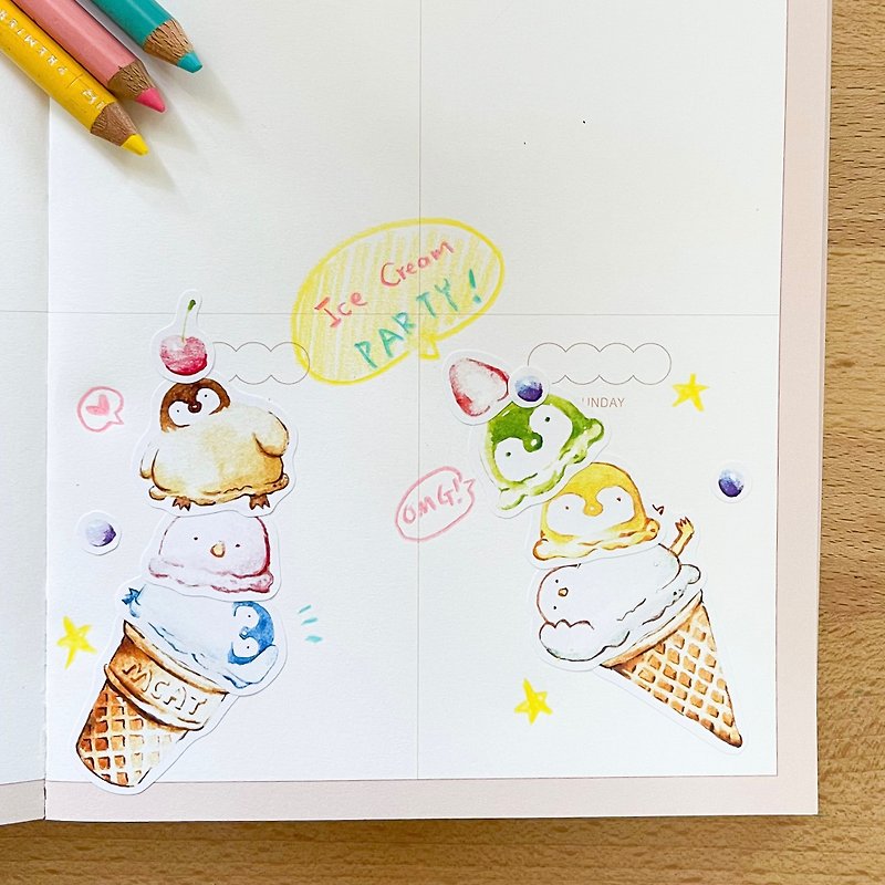 小企鹅冰淇淋叠叠乐~!纸上厨房系列 - 贴纸 - 纸 多色