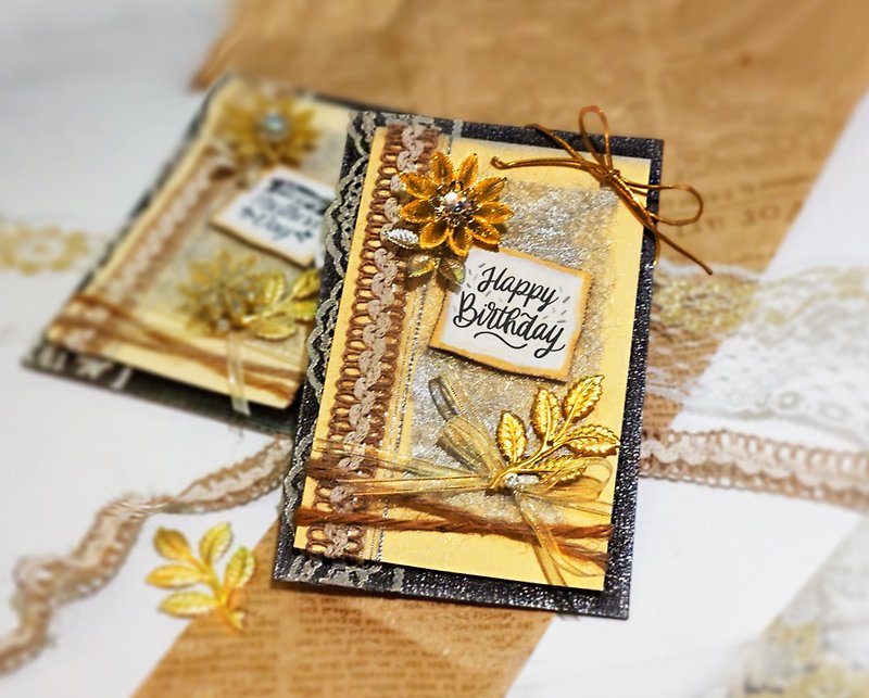 复古金花朵杂货风 手工卡片 礼盒 (生日礼物、情人卡) - 卡片/明信片 - 植物．花 金色