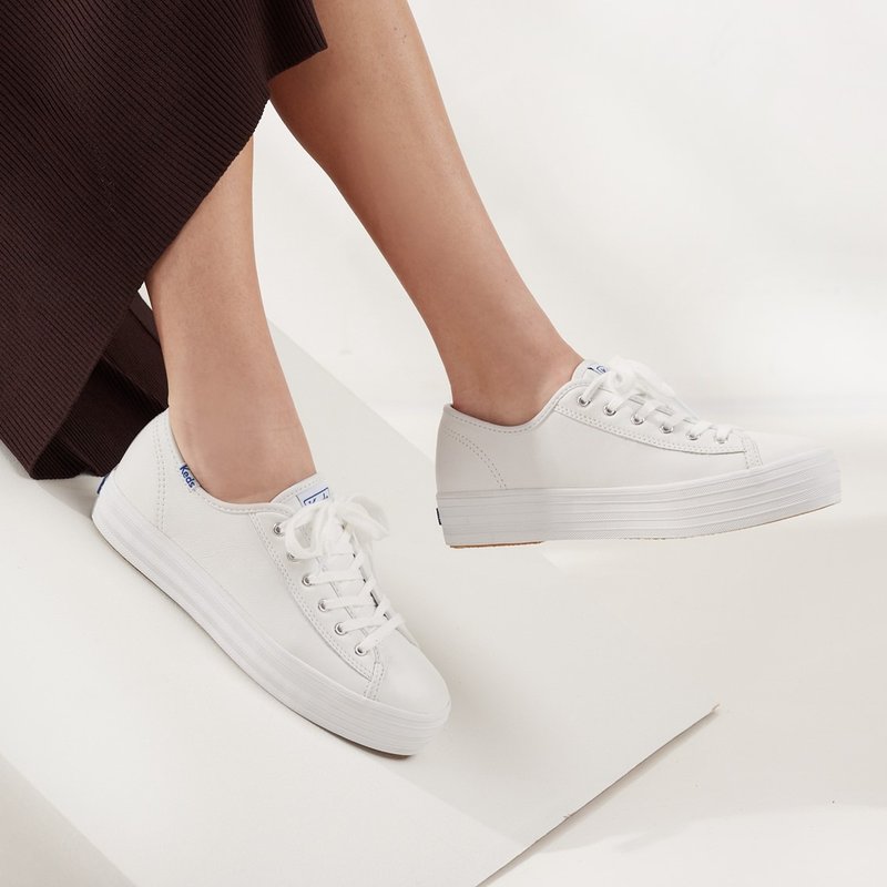 【开馆庆】KEDS TRIPLE KICK经典荔枝纹厚底小白鞋休闲鞋 WH57310 - 女款休闲鞋 - 真皮 