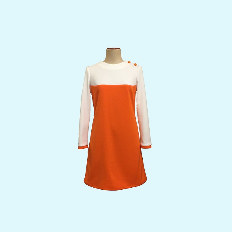 retro one-piece dress mimi2 - 洋装/连衣裙 - 聚酯纤维 橘色