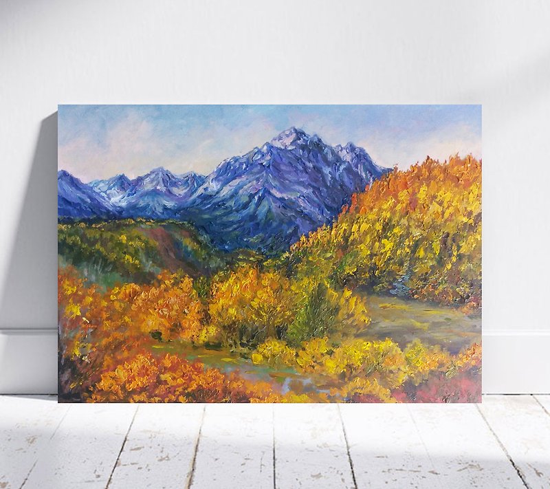 科罗拉多州绘画 落基山脉艺术 秋天风景秋天树木绘画 秋天的画 - 墙贴/壁贴 - 其他材质 橘色