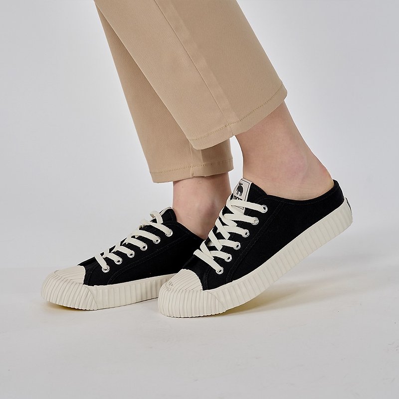 moz瑞典 穆勒拖鞋式饼干鞋(万年黑) - 女款休闲鞋 - 棉．麻 