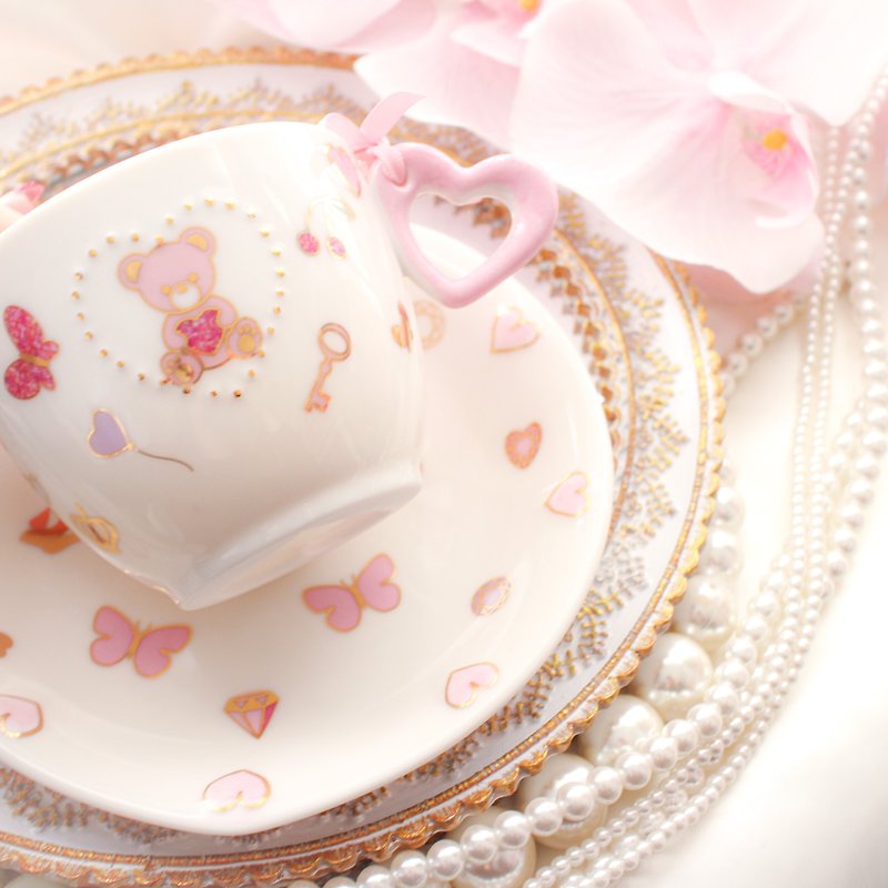 バレンタインハート　ティーカップソーサー　新作 - 茶具/茶杯 - 陶 粉红色