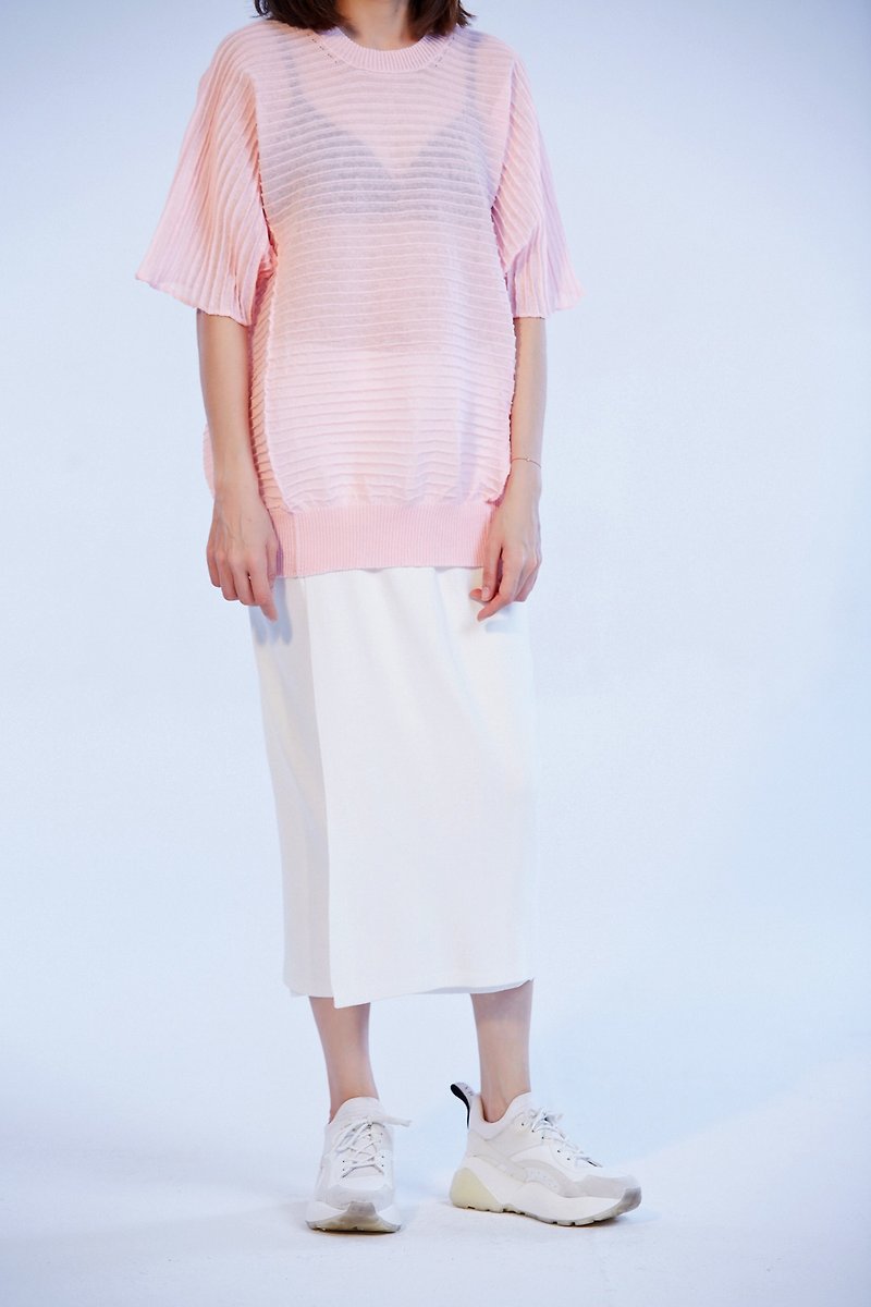 ZUO 春夏时尚空气感 廓型 针织衫 粉/白/黑 - 女装上衣 - 棉．麻 粉红色