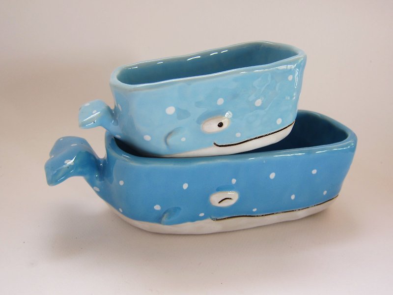 Little whale ceramic Plant Pots, Set of two - 植栽/盆栽 - 瓷 蓝色