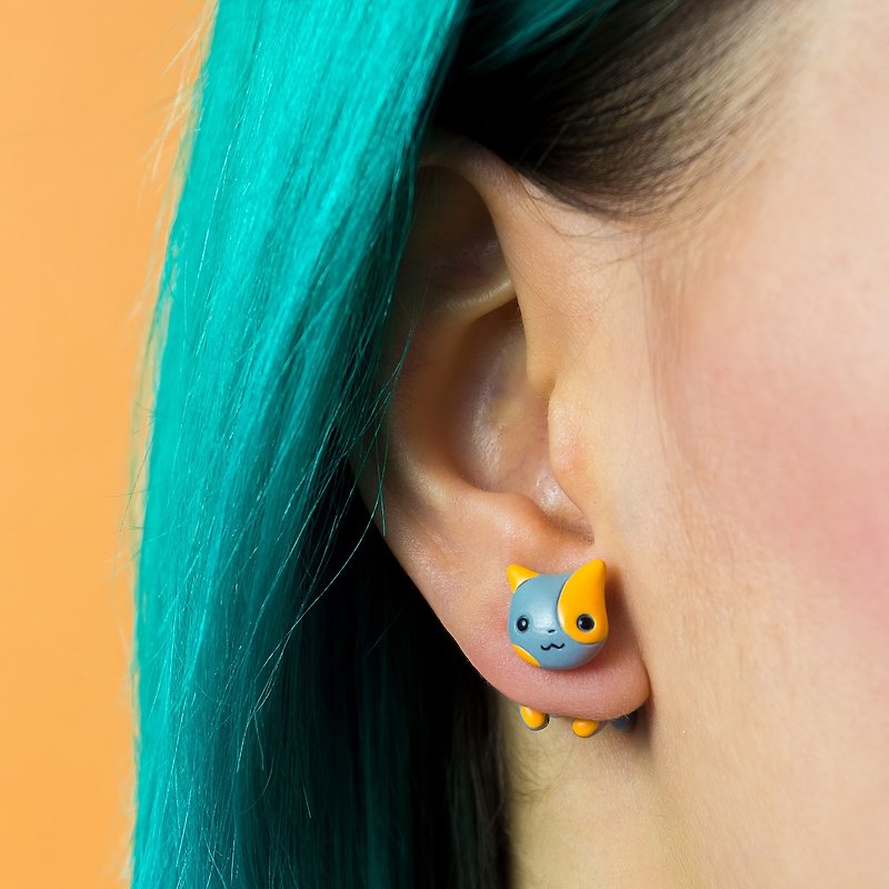 Cat Earrings - Polymer Clay Jewelry, Cute Gift for Cat Lover, Kawaii kitty - 耳环/耳夹 - 粘土 