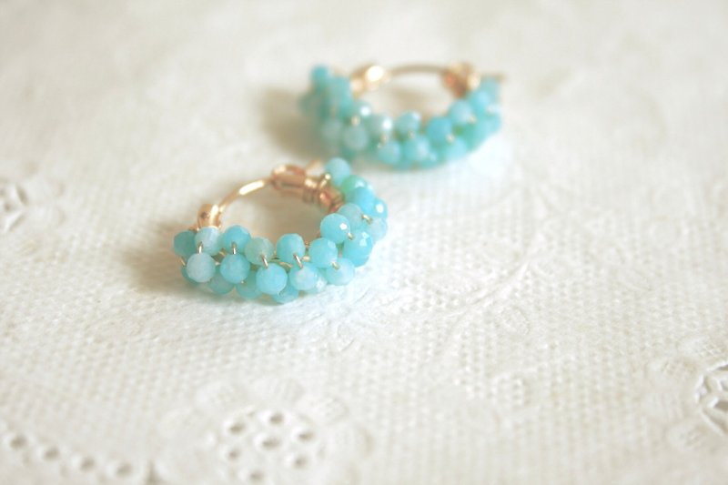 天河石耳环 可改夹式 轻珠宝 颜色清爽 气质 手工绕线~繁星的祝福 - 耳环/耳夹 - 宝石 蓝色