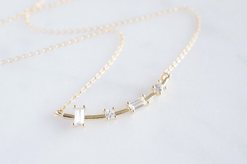 【14KGF】Necklace,Curvy CZ Line, - 项链 - 玻璃 金色