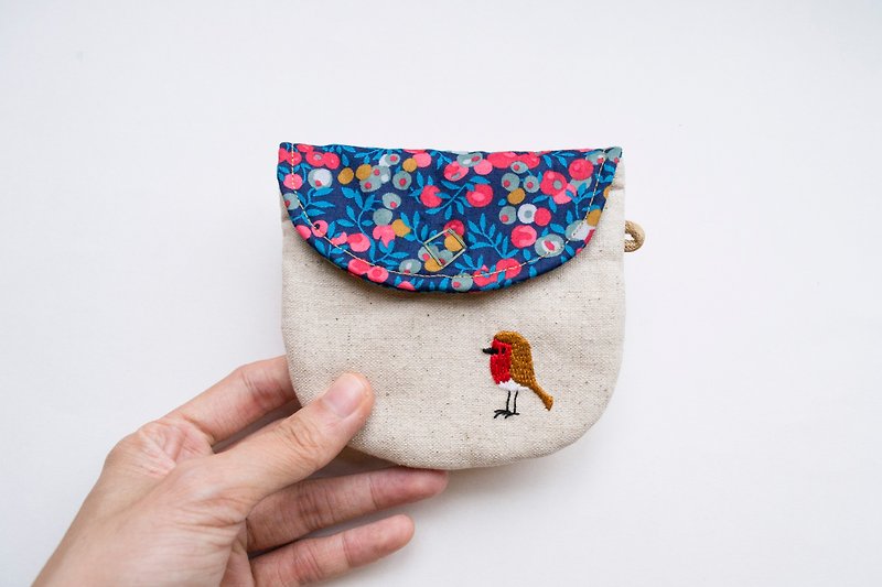 Robin Embroidered Liberty Print Wee Pouch - 零钱包 - 棉．麻 多色