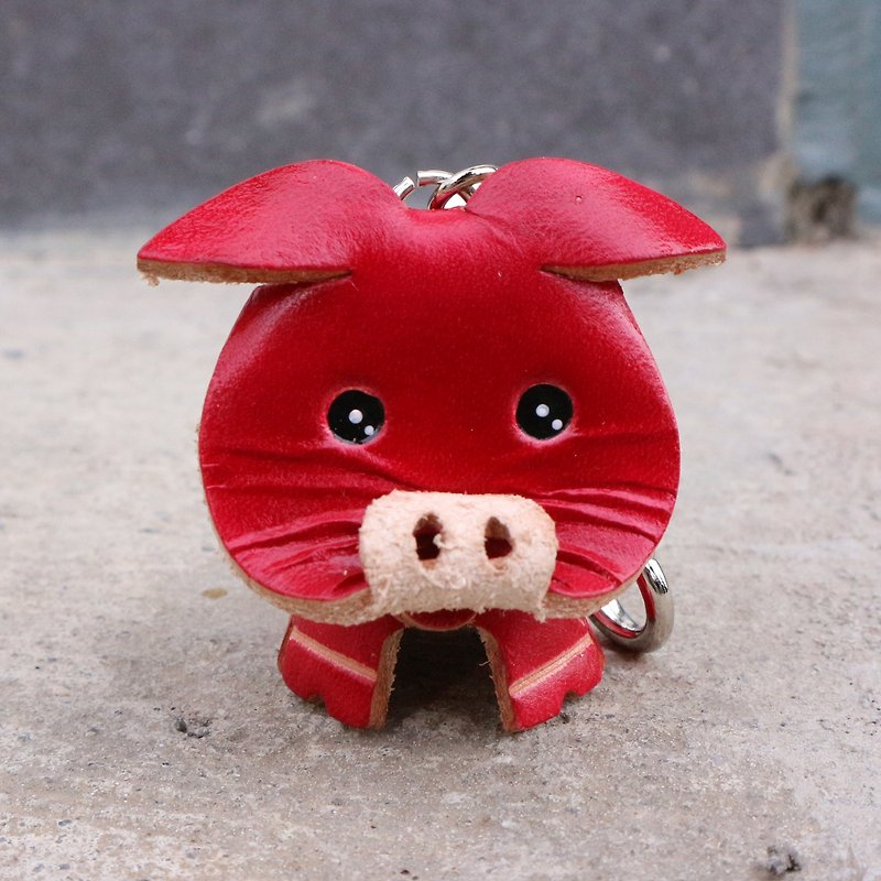 大头疗愈系列钥匙圈/红猪/猪年好运 - 钥匙链/钥匙包 - 真皮 红色