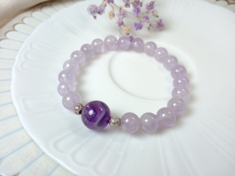 手链 珠串设计 紫水晶+巴西紫水晶+925银 - 手链/手环 - 水晶 紫色