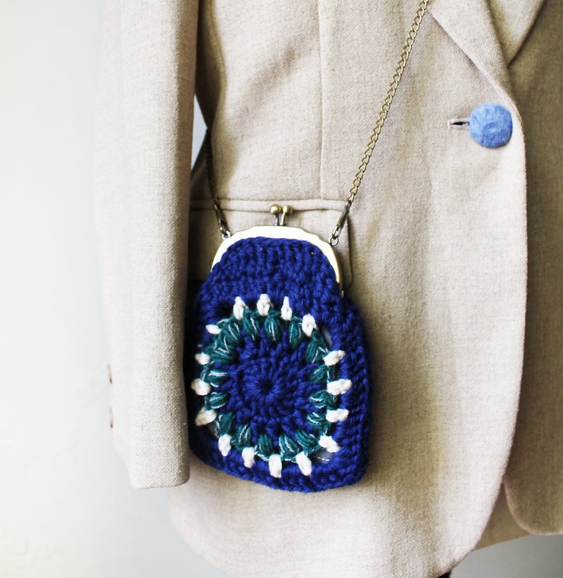 毛线零钱包口金包双链 蓝 - 零钱包 - 羊毛 蓝色