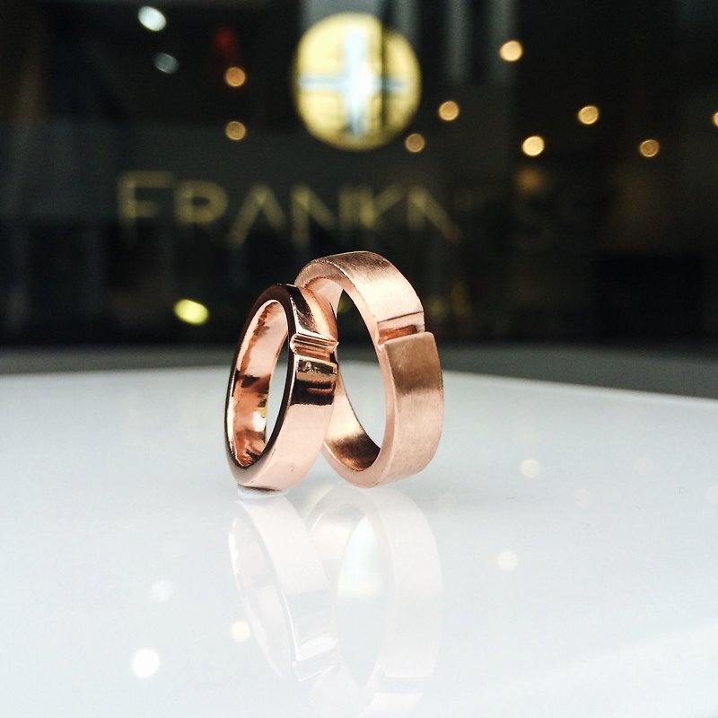 K金戒指 立体组合情侣戒指 原创设计 - 戒指 - 玫瑰金 多色