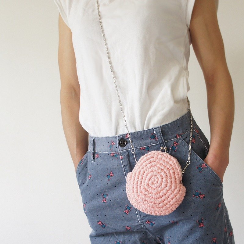 Ba-ba handmade☆crochet petit-bag (No.C438） - 化妆包/杂物包 - 其他材质 粉红色