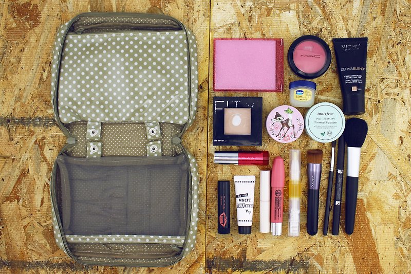 波点旅行化妆品袋与可拆卸小袋 - 米色 - 化妆包/杂物包 - 塑料 卡其色