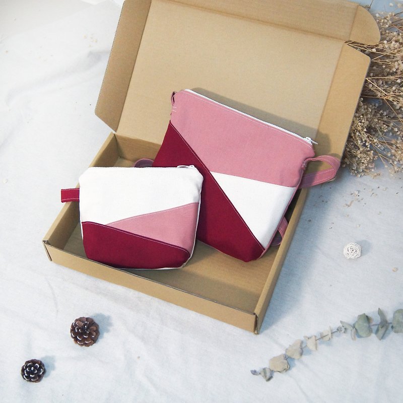 圣诞节礼物限定草莓蛋糕包包小礼盒-肩背包+化妆包 - 侧背包/斜挎包 - 棉．麻 红色