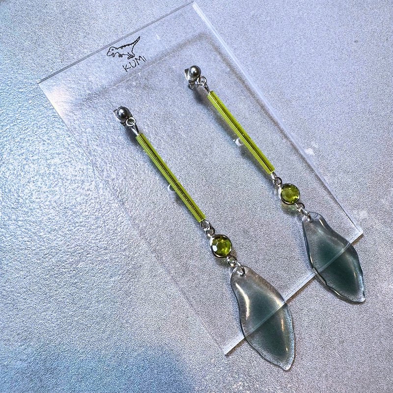 绿色玻璃管耳环 - 耳环/耳夹 - 其他材质 绿色