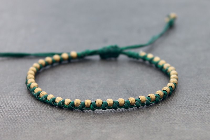 绿色黄铜编织串珠手链蜡线免费大小可调中性手链 - 手链/手环 - 棉．麻 绿色