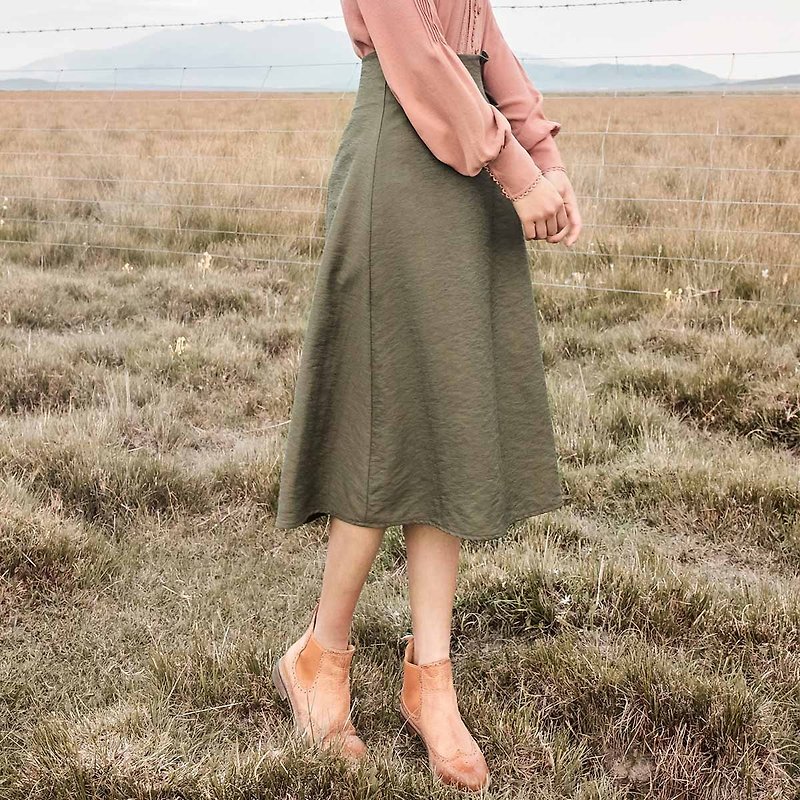 安妮陈2018春装新款女士腰带可调节纯色半身裙洋装 - 裙子 - 其他材质 绿色