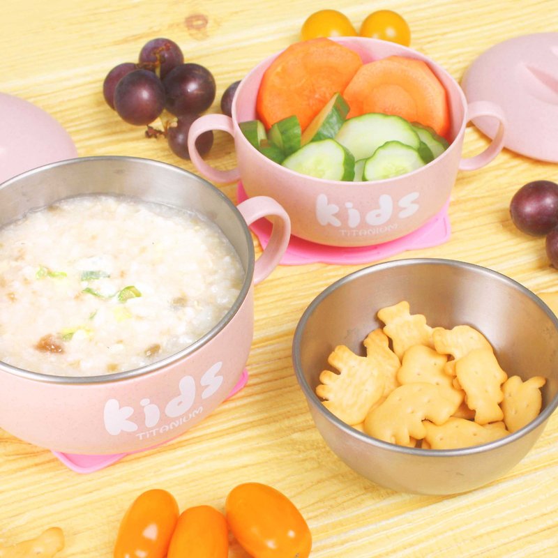 纯钛儿童学习餐碗组(双层)-蜜桃粉 - 便当盒/饭盒 - 其他材质 粉红色