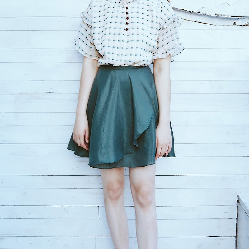 安妮陈2018夏装新款纯色侧隐拉短裙洋装 - 裙子 - 聚酯纤维 绿色