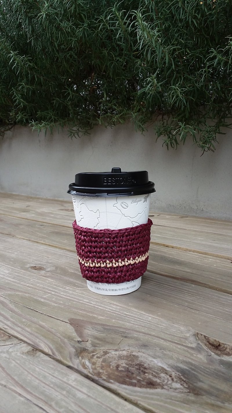 热饮杯专用隔热杯套 - 紫红色 - 随行杯提袋/水壶袋 - 棉．麻 